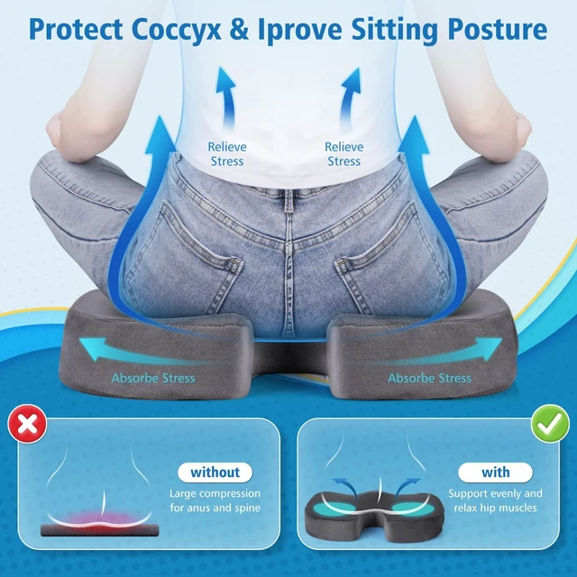 Alt view image 4 of 7 - Gel Memory Foam Seat Cushion for Long Sitting, X-Large, Grey Gel Chair Pad for Tailbone, Coccyx, Sciatica, Soft Suede Cover, Non-Slip, Washable Mesh, for office, home, car