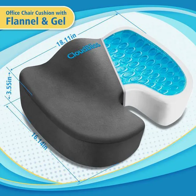 Alt view image 2 of 7 - Gel Memory Foam Seat Cushion for Long Sitting, X-Large, Grey Gel Chair Pad for Tailbone, Coccyx, Sciatica, Soft Suede Cover, Non-Slip, Washable Mesh, for office, home, car