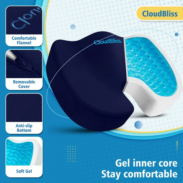 Alt view image 3 of 7 - Gel Memory Foam Seat Cushion for Long Sitting, X-Large, Blue Gel Chair Pad for Tailbone, Coccyx, Sciatica, Soft Suede Cover, Non-Slip, Washable Mesh, for office, home, car