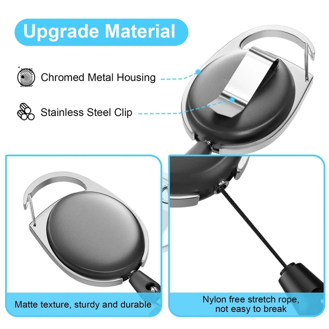 Alt view image 3 of 7 - Retractable Badge Holder with Carabiner Reel Clip and Key Ring 30 Pieces, Black, For ID Card Key Keychain Holders, High Quality, Easy to Use, Wide Application