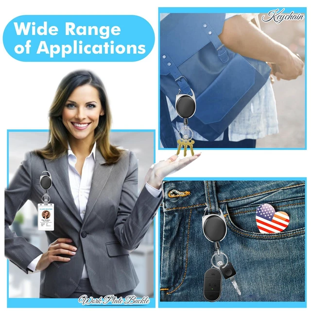 Alt view image 6 of 7 - Retractable Badge Holder with Carabiner Reel Clip and Key Ring 30 Pieces, Black, For ID Card Key Keychain Holders, High Quality, Easy to Use, Wide Application