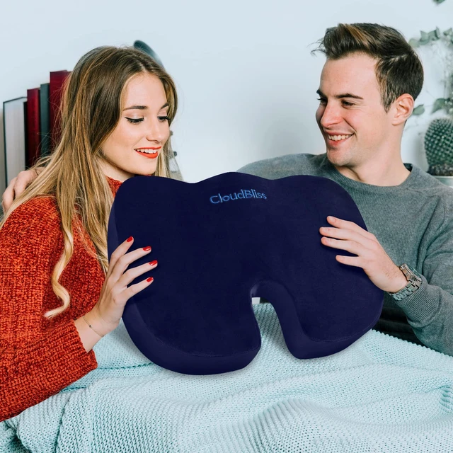 Alt view image 6 of 7 - Gel Memory Foam Seat Cushion for Long Sitting, X-Large, Blue Gel Chair Pad for Tailbone, Coccyx, Sciatica, Soft Suede Cover, Non-Slip, Washable Mesh, for office, home, car