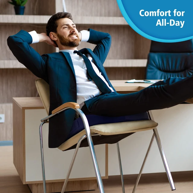 Alt view image 7 of 7 - Gel Memory Foam Seat Cushion for Long Sitting, X-Large, Blue Gel Chair Pad for Tailbone, Coccyx, Sciatica, Soft Suede Cover, Non-Slip, Washable Mesh, for office, home, car