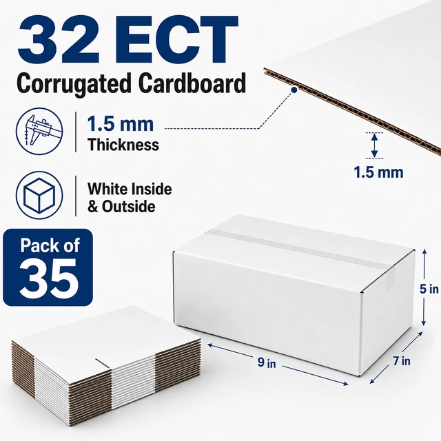 Alt view image 3 of 6 - 9x7x5 White Shipping Boxes for Small Business, Packing, Set of 35 Sturdy ECT 32 Corrugated Cardboard Mailer boxes, Easy Assembly, Recyclable for Mailing, Ecommerce Packing & Gift Packaging