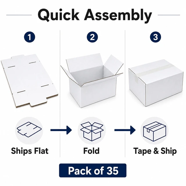 Alt view image 4 of 6 - 9x7x5 White Shipping Boxes for Small Business, Packing, Set of 35 Sturdy ECT 32 Corrugated Cardboard Mailer boxes, Easy Assembly, Recyclable for Mailing, Ecommerce Packing & Gift Packaging