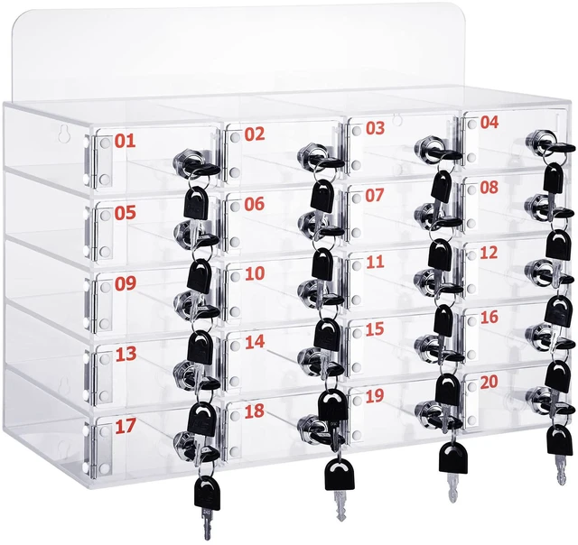 Main image of 20 Slot Cell Phone Storage Box, Acrylic Clear Cell Phone Storage Cabinet Wall Mounted with Door, Locks and Keys for Office School Factory