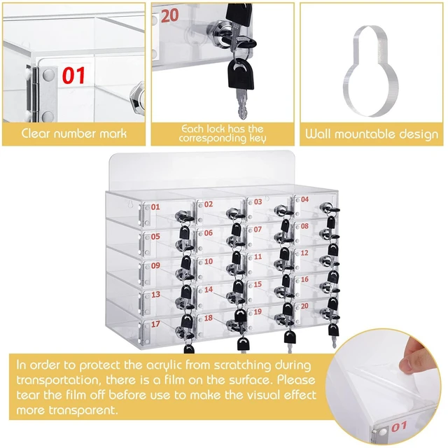 Alt view image 6 of 7 - 20 Slot Cell Phone Storage Box, Acrylic Clear Cell Phone Storage Cabinet Wall Mounted with Door, Locks and Keys for Office School Factory