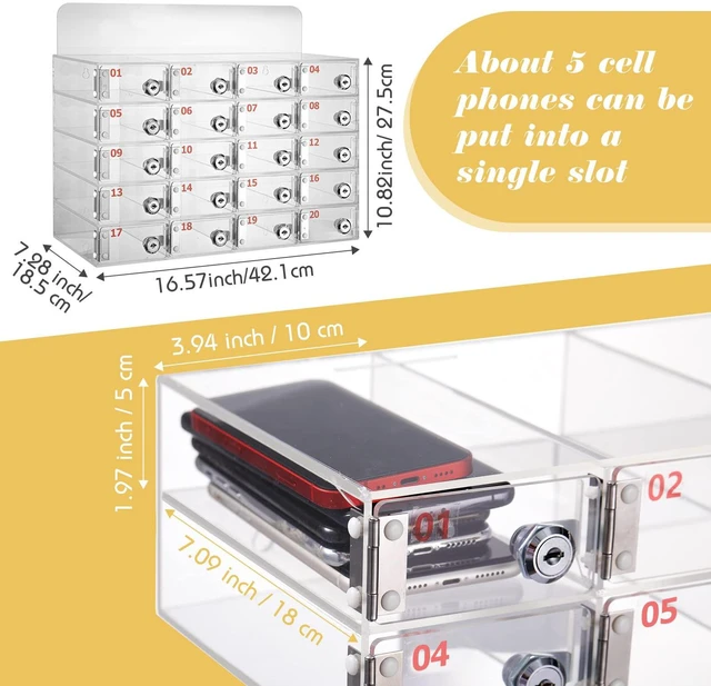 Alt view image 7 of 7 - 20 Slot Cell Phone Storage Box, Acrylic Clear Cell Phone Storage Cabinet Wall Mounted with Door, Locks and Keys for Office School Factory
