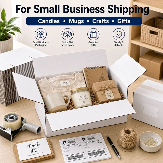 Alt view image 6 of 6 - 9x7x5 White Shipping Boxes for Small Business, Packing, Set of 35 Sturdy ECT 32 Corrugated Cardboard Mailer boxes, Easy Assembly, Recyclable for Mailing, Ecommerce Packing & Gift Packaging