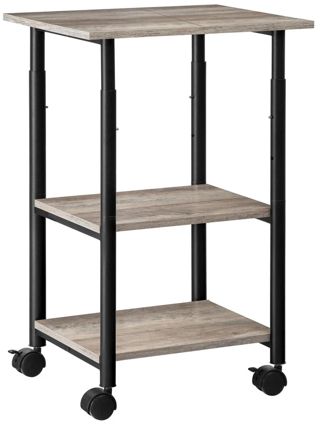 Main image of Printer Stand, 3-Tier Industrial Under Desk Printer Cart with Shelf, Mobile Heavy Duty Storage Rack on Wheels for Home, Office, Grey and Black BG03PS01G1