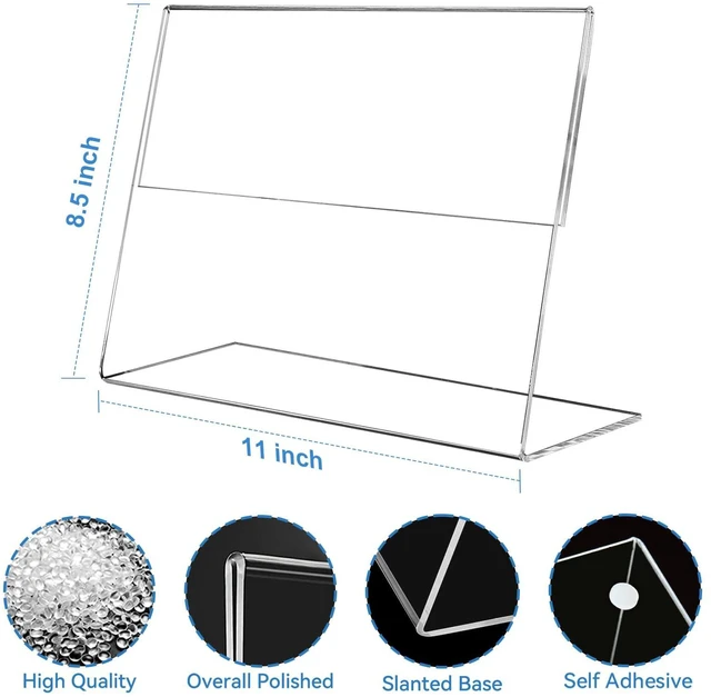 Alt view image 3 of 6 - 3 Pack 8.5 x 11 Acrylic Sign Holder Horizontal, Clear Plastic Signs Display Stand, Slanted Back Paper Holder Stand up Table Top Sign Holders Flyer Stand Frames for Office Business Store