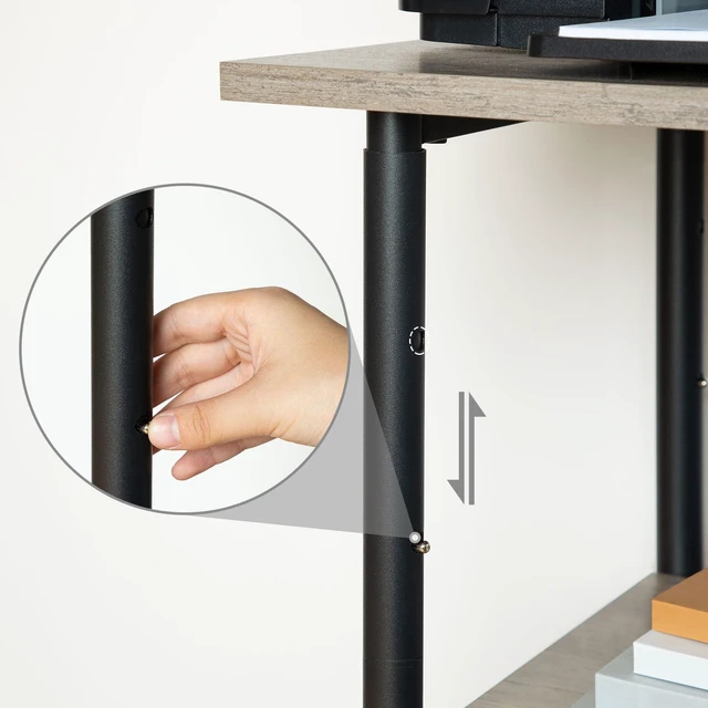 Alt view image 4 of 7 - Printer Stand, 3-Tier Industrial Under Desk Printer Cart with Shelf, Mobile Heavy Duty Storage Rack on Wheels for Home, Office, Grey and Black BG03PS01G1