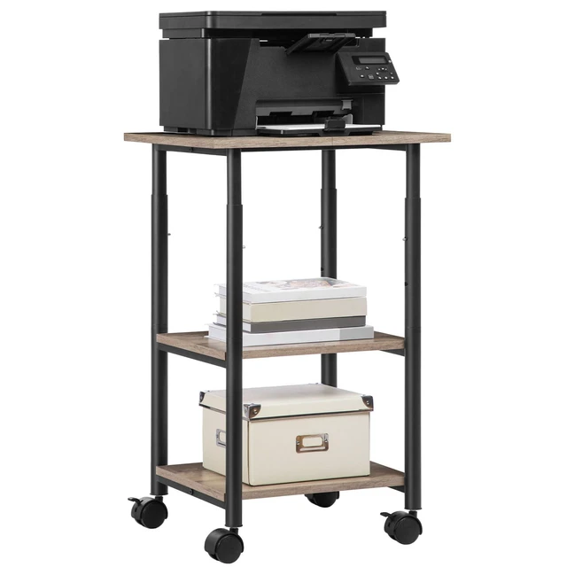 Alt view image 7 of 7 - Printer Stand, 3-Tier Industrial Under Desk Printer Cart with Shelf, Mobile Heavy Duty Storage Rack on Wheels for Home, Office, Grey and Black BG03PS01G1