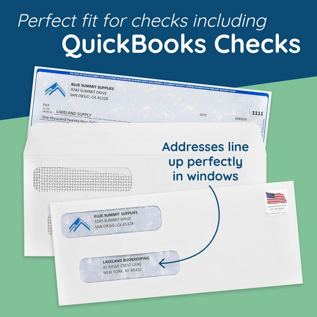 Alt view image 2 of 6 - 500#8 Double Window Security Envelopes, Self Seal 3 5/8 x 8 11/16 in, Security Tint, Self Seal, for QuickBooks Checks, Business Check Mailings