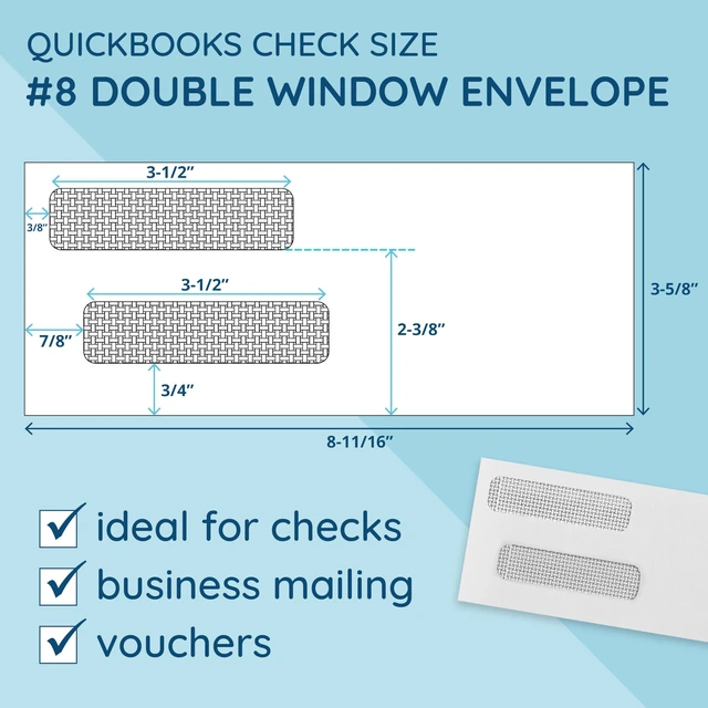 Alt view image 4 of 6 - 500#8 Double Window Security Envelopes, Self Seal 3 5/8 x 8 11/16 in, Security Tint, Self Seal, for QuickBooks Checks, Business Check Mailings