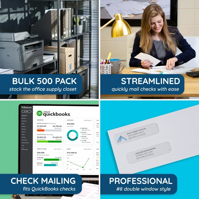 Alt view image 6 of 6 - 500#8 Double Window Security Envelopes, Self Seal 3 5/8 x 8 11/16 in, Security Tint, Self Seal, for QuickBooks Checks, Business Check Mailings