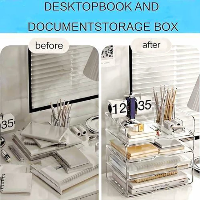 Main image of Large Capacity Desk Organizer, 4 Tier Paper Organizer, File Organizer for Desk, Stackable Paper Tray for Office, Home and School (Pack of 2)