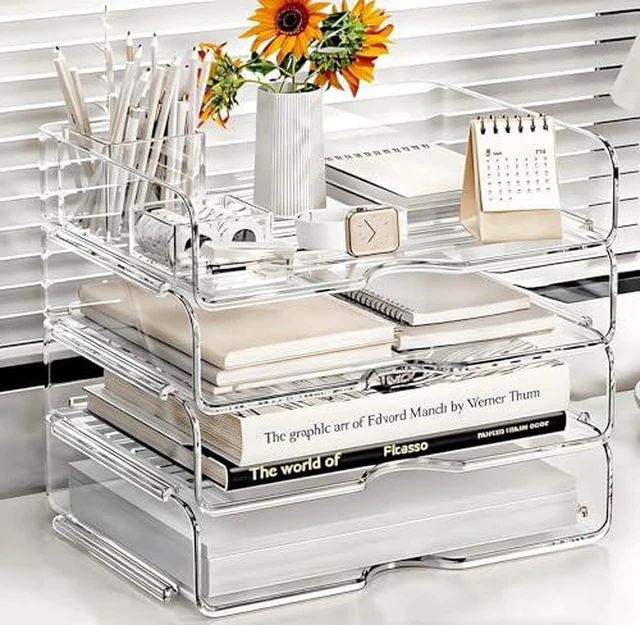 Alt view image 2 of 6 - Large Capacity Desk Organizer, 4 Tier Paper Organizer, File Organizer for Desk, Stackable Paper Tray for Office, Home and School (Pack of 2)