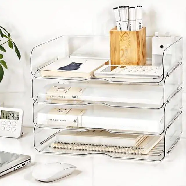 Alt view image 4 of 6 - Large Capacity Desk Organizer, 4 Tier Paper Organizer, File Organizer for Desk, Stackable Paper Tray for Office, Home and School (Pack of 2)