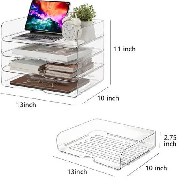 Alt view image 5 of 6 - Large Capacity Desk Organizer, 4 Tier Paper Organizer, File Organizer for Desk, Stackable Paper Tray for Office, Home and School (Pack of 2)