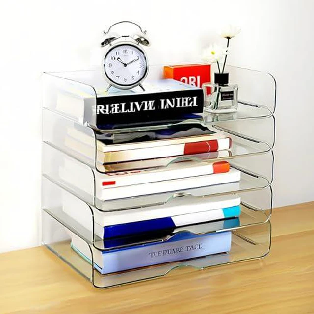 Alt view image 6 of 6 - Large Capacity Desk Organizer, 4 Tier Paper Organizer, File Organizer for Desk, Stackable Paper Tray for Office, Home and School (Pack of 2)
