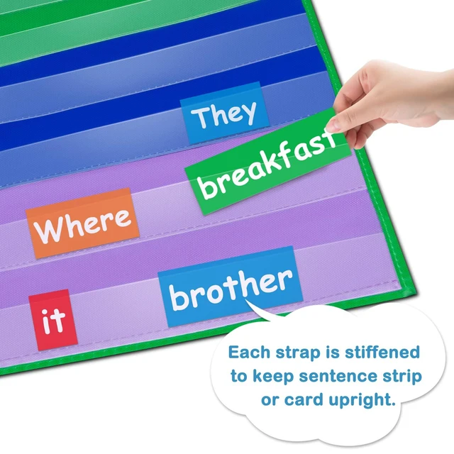 Alt view image 3 of 7 - Standard Size Pocket Charts, Classroom Clear Pocket Chart Hanging Scheduling 10 Pockets for Home School Class, Ideal for Sight Words, Sentence Strips, Reading (43" x 28") (Colorful)