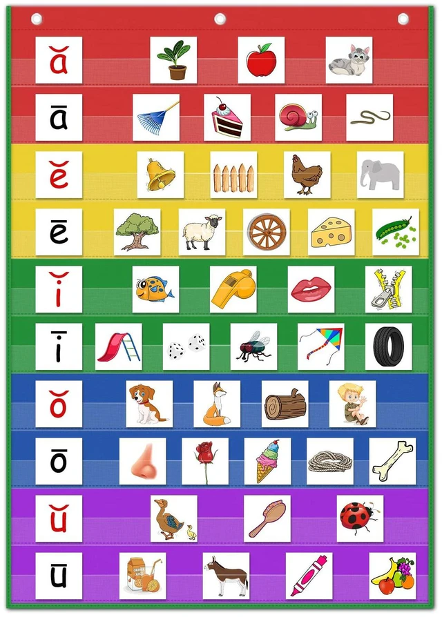 Main image of Standard Size Pocket Charts, Classroom Clear Pocket Chart Hanging Scheduling 10 Pockets for Home School Class, Ideal for Sight Words, Sentence Strips, Reading (43" x 28") (Colorful)