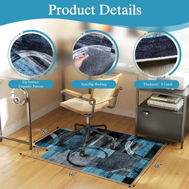 Alt view image 2 of 7 - Office Chair Mat for Hardwood Floor & Tile Floor,48"X 60"-Convex Geo Blue Heavy Duty Desk Chair Mat for Hard Floors, Under Desk Rug for Rolling Computer Chair,Anti Slip,Low Pile Carpet Protector