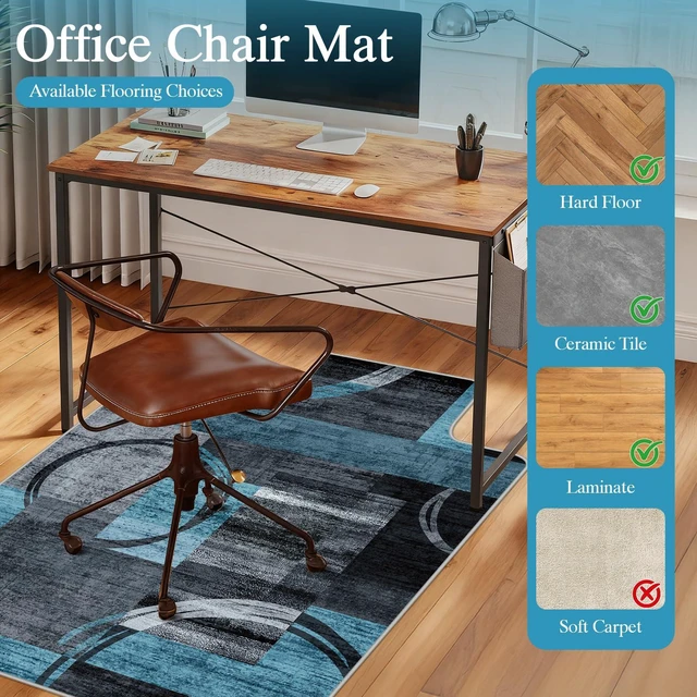 Alt view image 3 of 7 - Office Chair Mat for Hardwood Floor & Tile Floor,48"X 60"-Convex Geo Blue Heavy Duty Desk Chair Mat for Hard Floors, Under Desk Rug for Rolling Computer Chair,Anti Slip,Low Pile Carpet Protector