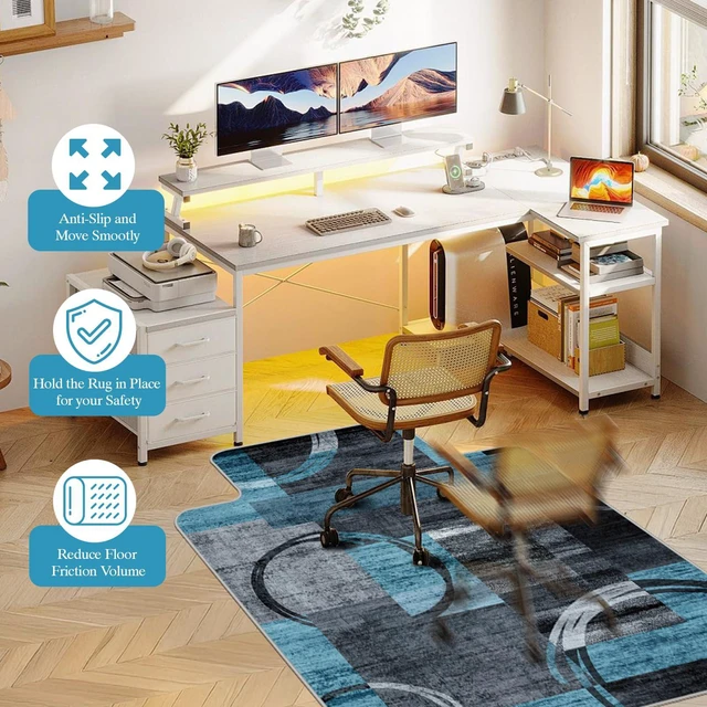Alt view image 4 of 7 - Office Chair Mat for Hardwood Floor & Tile Floor,48"X 60"-Convex Geo Blue Heavy Duty Desk Chair Mat for Hard Floors, Under Desk Rug for Rolling Computer Chair,Anti Slip,Low Pile Carpet Protector