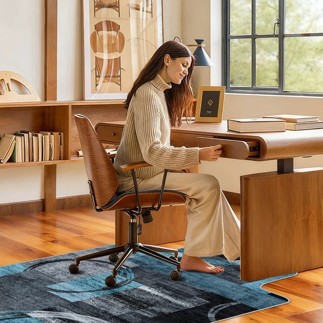 Alt view image 5 of 7 - Office Chair Mat for Hardwood Floor & Tile Floor,48"X 60"-Convex Geo Blue Heavy Duty Desk Chair Mat for Hard Floors, Under Desk Rug for Rolling Computer Chair,Anti Slip,Low Pile Carpet Protector