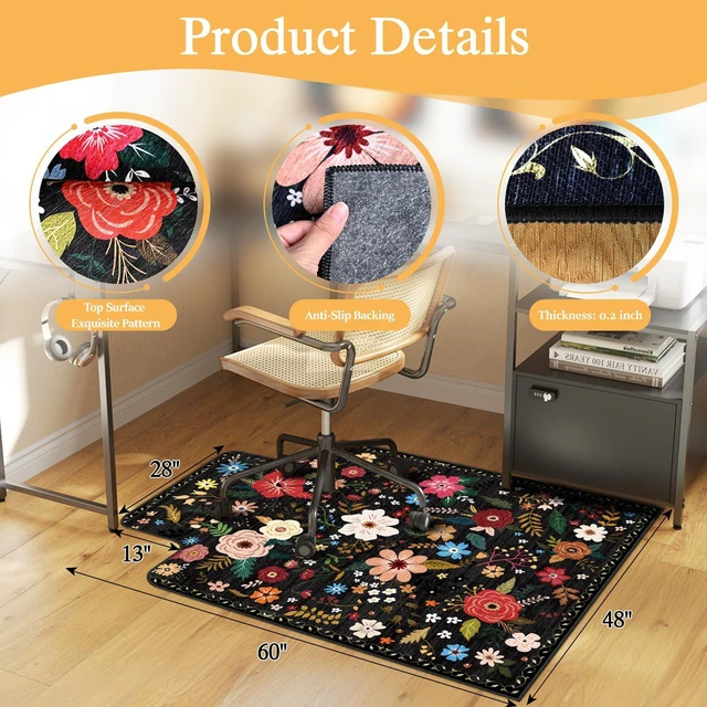 Alt view image 2 of 7 - Office Chair Mat for Hardwood Floor & Tile Floor,48"X 60"-Convex Colorful Heavy Duty Desk Chair Mat for Hard Floors, Under Desk Rug for Rolling Computer Chair,Anti Slip,Low Pile Carpet Protector
