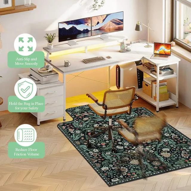 Alt view image 4 of 7 - Office Chair Mat for Hardwood Floor & Tile Floor,48"X 60"-Convex Green Heavy Duty Desk Chair Mat for Hard Floors, Under Desk Rug for Rolling Computer Chair,Anti Slip,Low Pile Carpet Protector