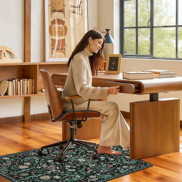 Alt view image 5 of 7 - Office Chair Mat for Hardwood Floor & Tile Floor,48"X 60"-Convex Green Heavy Duty Desk Chair Mat for Hard Floors, Under Desk Rug for Rolling Computer Chair,Anti Slip,Low Pile Carpet Protector