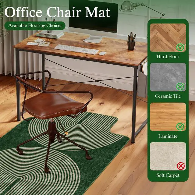 Alt view image 3 of 7 - Office Chair Mat for Hardwood Floor & Tile Floor,48"X 60"-Convex Geo Green Heavy Duty Desk Chair Mat for Hard Floors, Under Desk Rug for Rolling Computer Chair,Anti Slip,Low Pile Carpet Protector