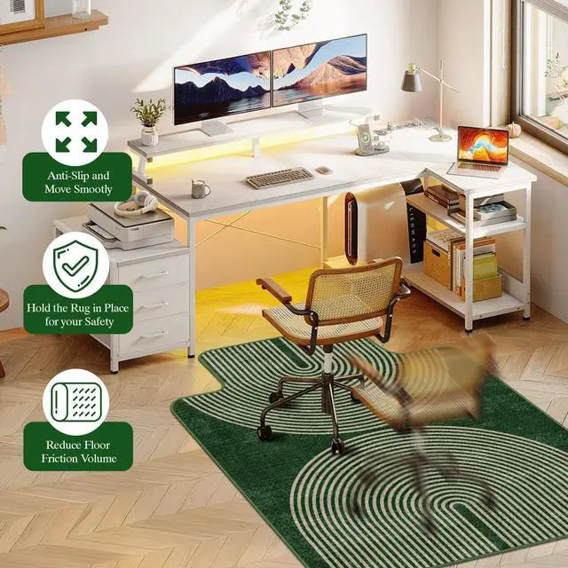 Alt view image 4 of 7 - Office Chair Mat for Hardwood Floor & Tile Floor,48"X 60"-Convex Geo Green Heavy Duty Desk Chair Mat for Hard Floors, Under Desk Rug for Rolling Computer Chair,Anti Slip,Low Pile Carpet Protector