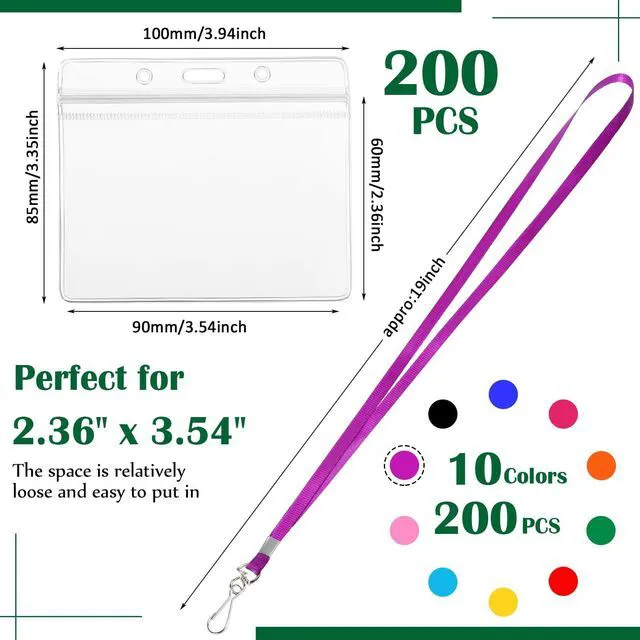 Alt view image 2 of 6 - 200 Sets Name Tag Lanyards Bulk, Plastic Badge Holders, Multicolor Clear Plastic Horizontal Lanyard,Cruise Necklace,with ID Badge Holder,for Business School Events Conferences