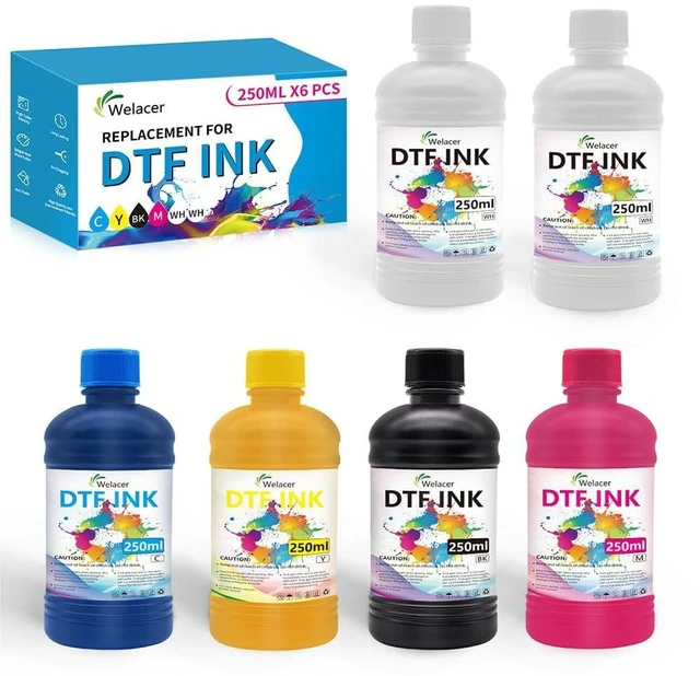 Main image of DTF Ink 5Color Kit 250ml x 6 Heat Transfer Ink Refill ET-8550 I3200 Ink Kit for ET-8550,ET-2850 L1800,R1390,I3200,XP600,XP-15000,DX5,DX7,TX800,L800,1430,P400 for All DTF Printers&Film(2Wh,CMYK)