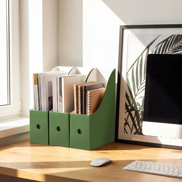 Alt view image 7 of 7 - 24 Pcs Magazine Files Cardboard Holders,Classic,Dark Green File Organizer Foldable Paper Storage for Desk, Vertical Holder with Label, Kraft Office Classroom Bins, Document Organizing