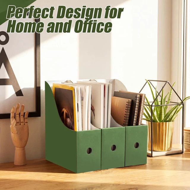 Alt view image 6 of 7 - 24 Pcs Magazine Files Cardboard Holders,Classic,Dark Green File Organizer Foldable Paper Storage for Desk, Vertical Holder with Label, Kraft Office Classroom Bins, Document Organizing