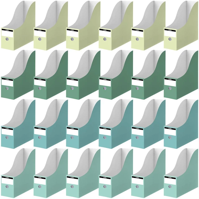 Main image of 24 Pcs Magazine Files Cardboard Holders,Classic,Green Collection File Organizer Foldable Paper Storage for Desk, Vertical Holder with Label, Kraft Office Classroom Bins, Document Organizing