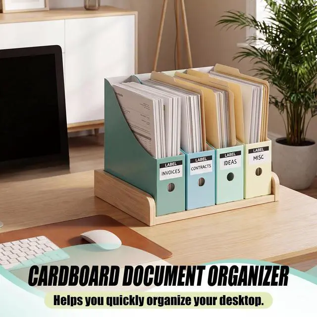 Alt view image 6 of 7 - 24 Pcs Magazine Files Cardboard Holders,Classic,Green Collection File Organizer Foldable Paper Storage for Desk, Vertical Holder with Label, Kraft Office Classroom Bins, Document Organizing