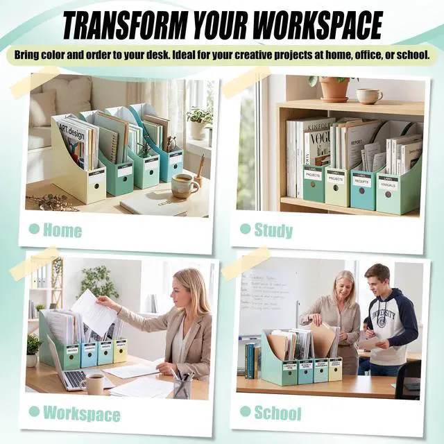 Alt view image 7 of 7 - 24 Pcs Magazine Files Cardboard Holders,Classic,Green Collection File Organizer Foldable Paper Storage for Desk, Vertical Holder with Label, Kraft Office Classroom Bins, Document Organizing