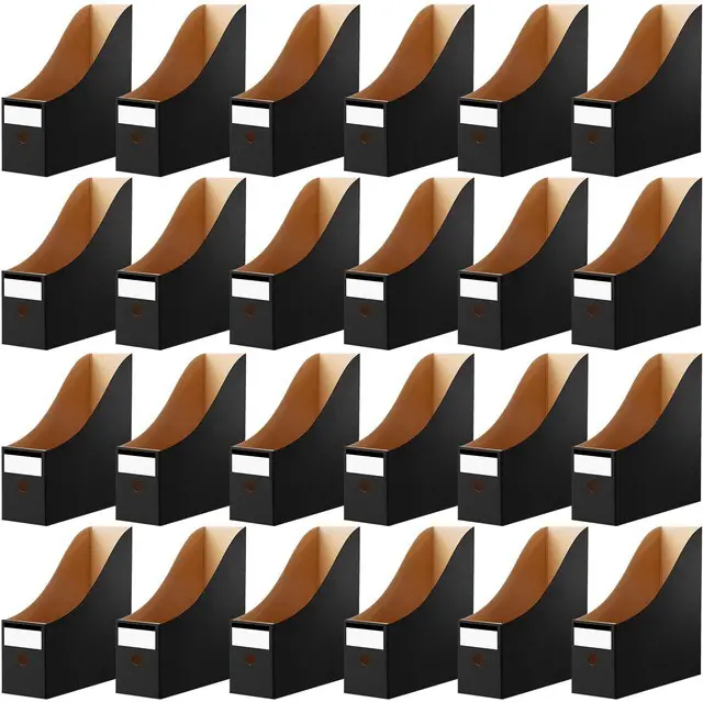 Main image of 24 Pcs Magazine Files Cardboard Holders,Classic,Black File Organizer Foldable Paper Storage for Desk, Vertical Holder with Label, Kraft Office Classroom Bins, Document Organizing