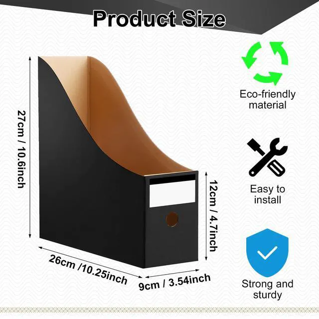Alt view image 2 of 7 - 24 Pcs Magazine Files Cardboard Holders,Classic,Black File Organizer Foldable Paper Storage for Desk, Vertical Holder with Label, Kraft Office Classroom Bins, Document Organizing
