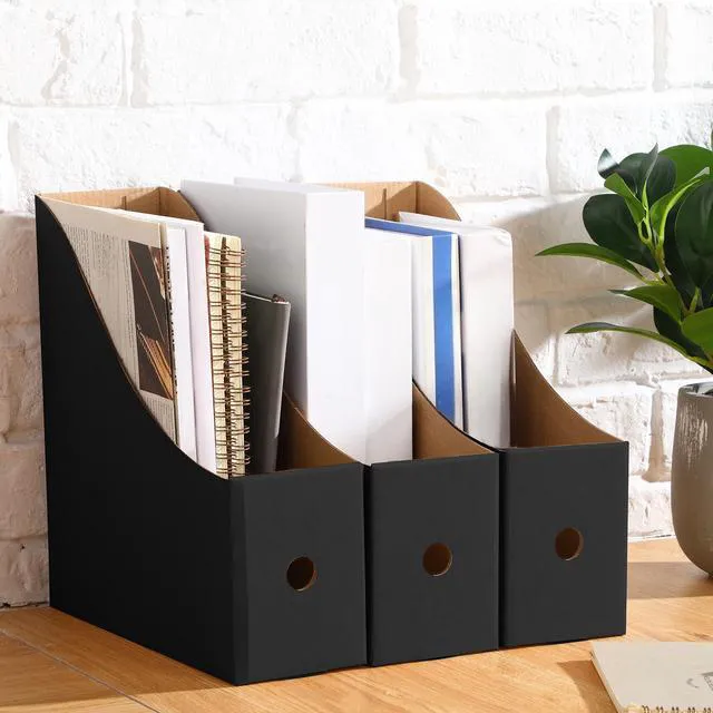 Alt view image 6 of 7 - 24 Pcs Magazine Files Cardboard Holders,Classic,Black File Organizer Foldable Paper Storage for Desk, Vertical Holder with Label, Kraft Office Classroom Bins, Document Organizing