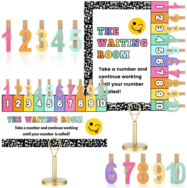 Main image of 23 Pcs Waiting Room Clip Chart Teacher Signs Composition Colorful Classroom Management Helper, Wooden Number Clips with Holder, Composition Border Design, Back to School Teacher Supplies