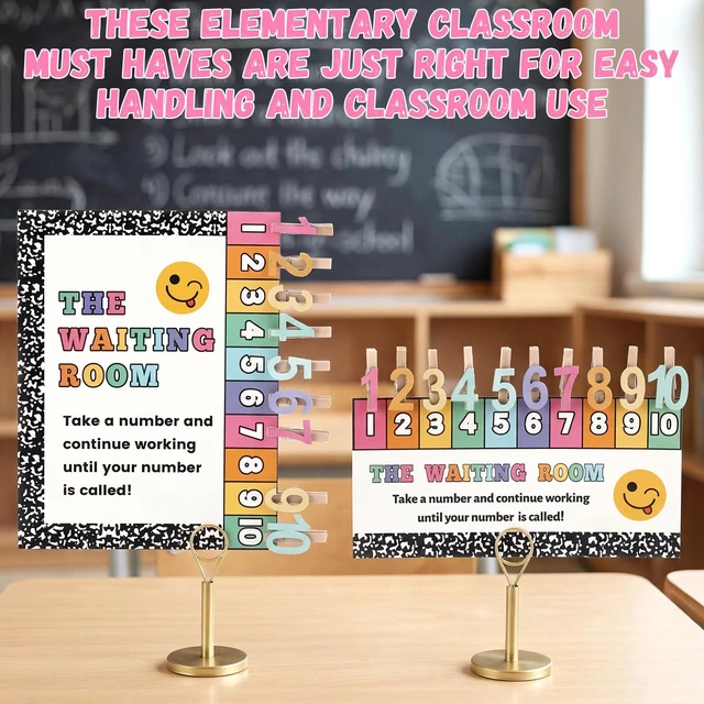 Alt view image 2 of 6 - 23 Pcs Waiting Room Clip Chart Teacher Signs Composition Colorful Classroom Management Helper, Wooden Number Clips with Holder, Composition Border Design, Back to School Teacher Supplies
