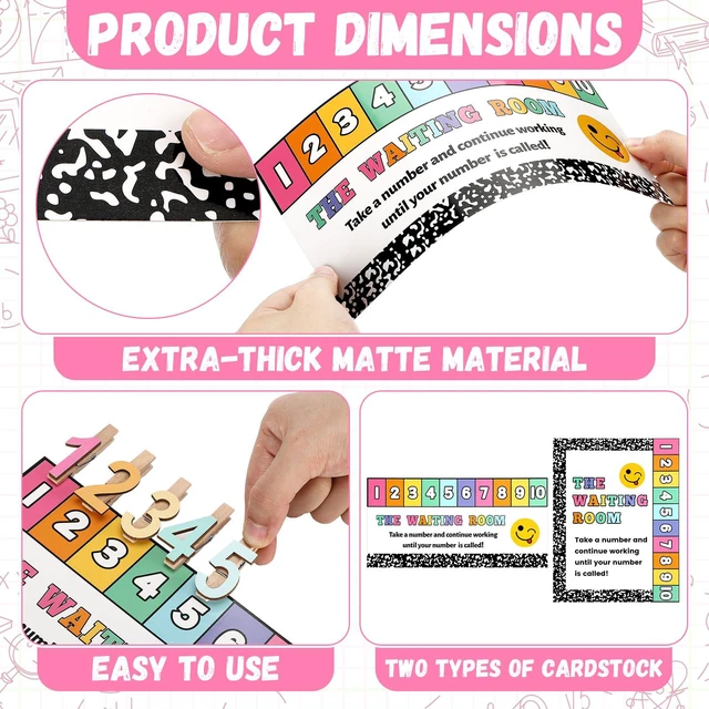 Alt view image 4 of 6 - 23 Pcs Waiting Room Clip Chart Teacher Signs Composition Colorful Classroom Management Helper, Wooden Number Clips with Holder, Composition Border Design, Back to School Teacher Supplies