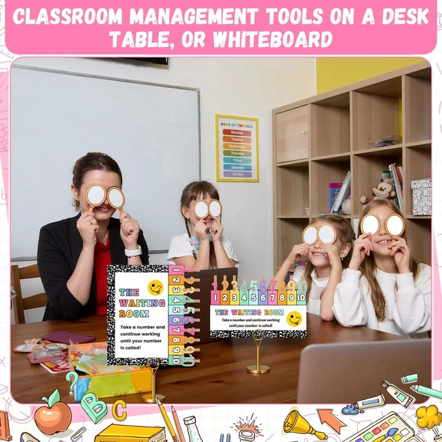 Alt view image 5 of 6 - 23 Pcs Waiting Room Clip Chart Teacher Signs Composition Colorful Classroom Management Helper, Wooden Number Clips with Holder, Composition Border Design, Back to School Teacher Supplies